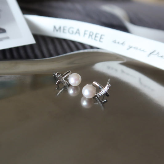 French Style Cross Akoya Pearl Earrings