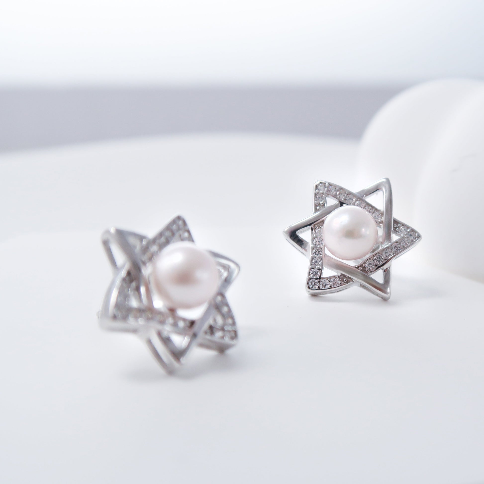 Hexagram Pearl Earrings