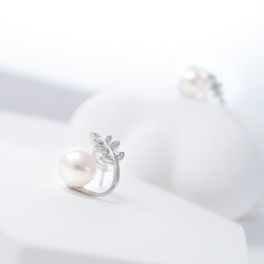 Leaf Akoya Pearl Earrings