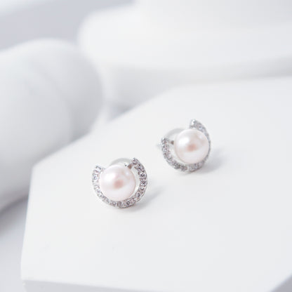 French Style Crescent Akoya Pearl Earrings