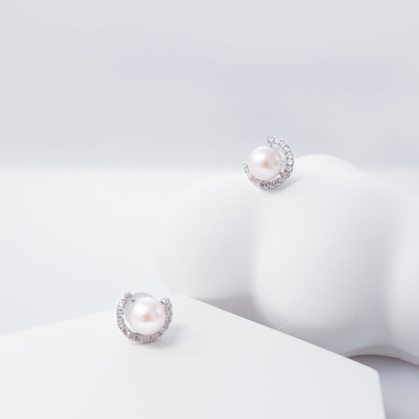 French Style Crescent Akoya Pearl Earrings