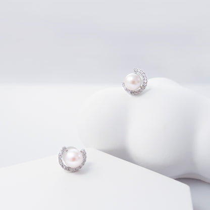 French Style Crescent Akoya Pearl Earrings