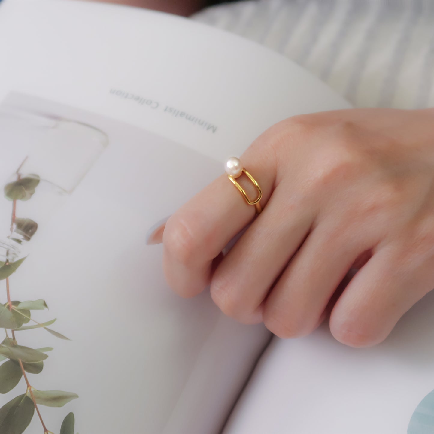 Paperclip Akoya Pearl Ring