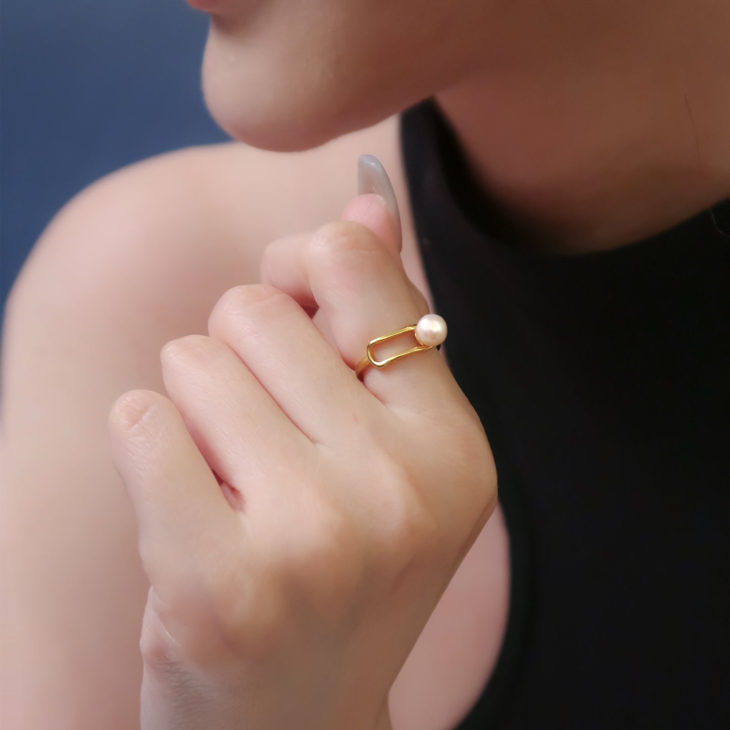 Paperclip Akoya Pearl Ring