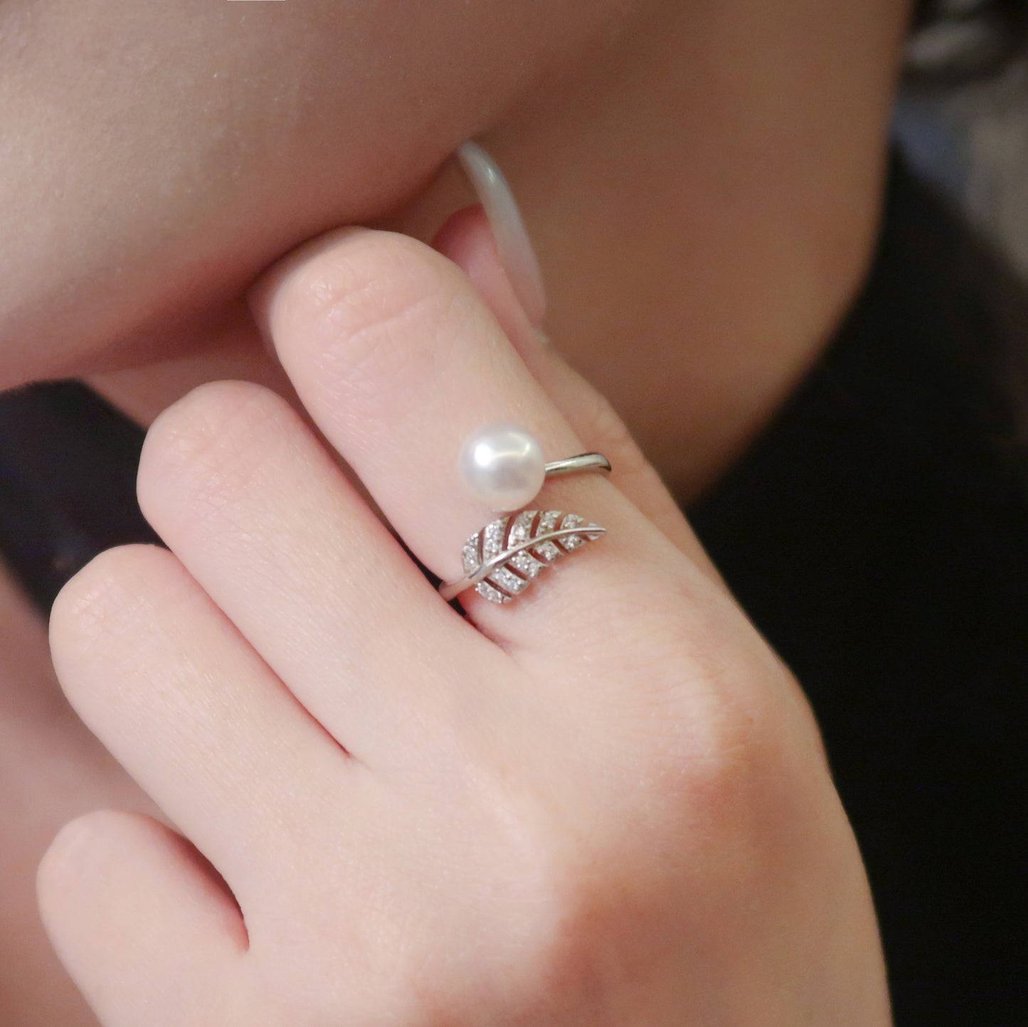 Leaf Akoya Pearl Ring