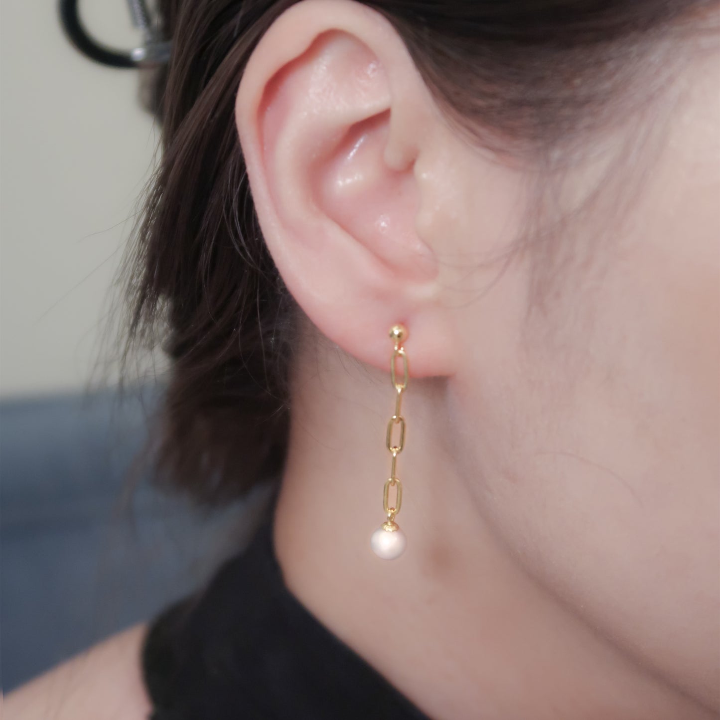 Paperclip Akoya Pearl Drop Earrings